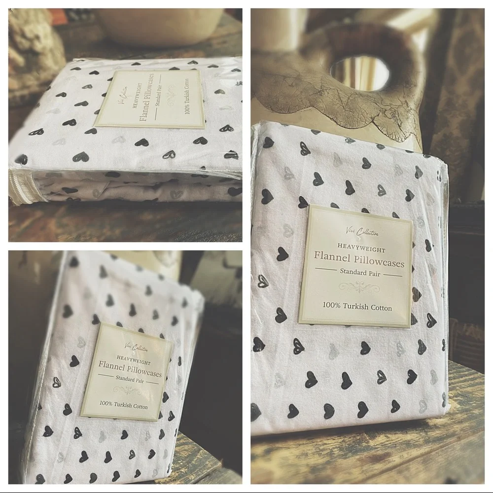 Standard Flannel Pillowcases - Black & White Rainbows/Hearts - Turkish Cotton